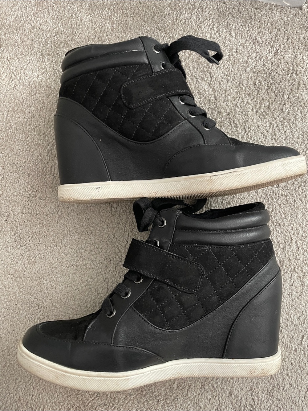 Ever New Black Lace-Up Wedge Sneakers